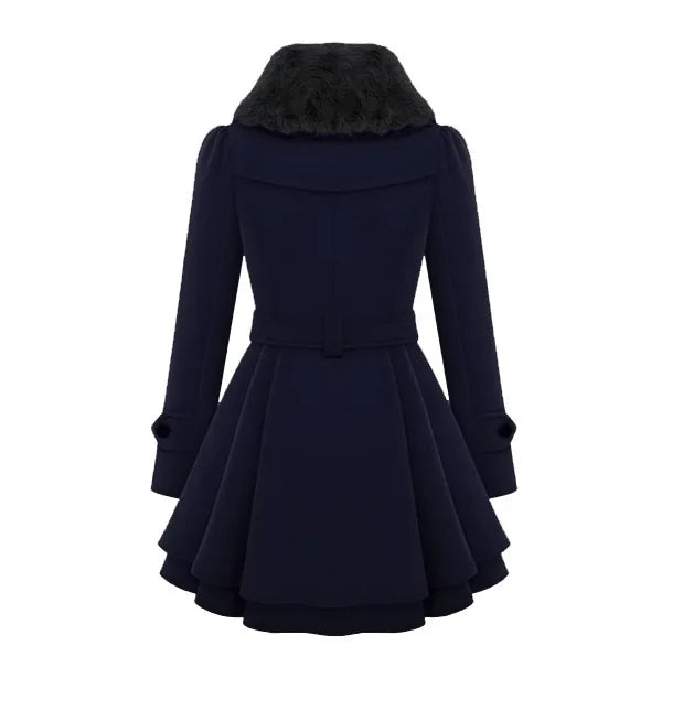 Amoura Elegance Women's Mid-Length Woolen Jacket – Double Breasted Thick Overcoat with Belt, Stylish and Warm Outerwear for Fall/Winter