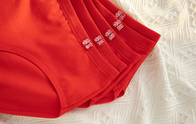 5-Piece Women's Cotton Underwear Set - Breathable Red Panties, Solid Color Sexy Intimates from Amoura Elegance