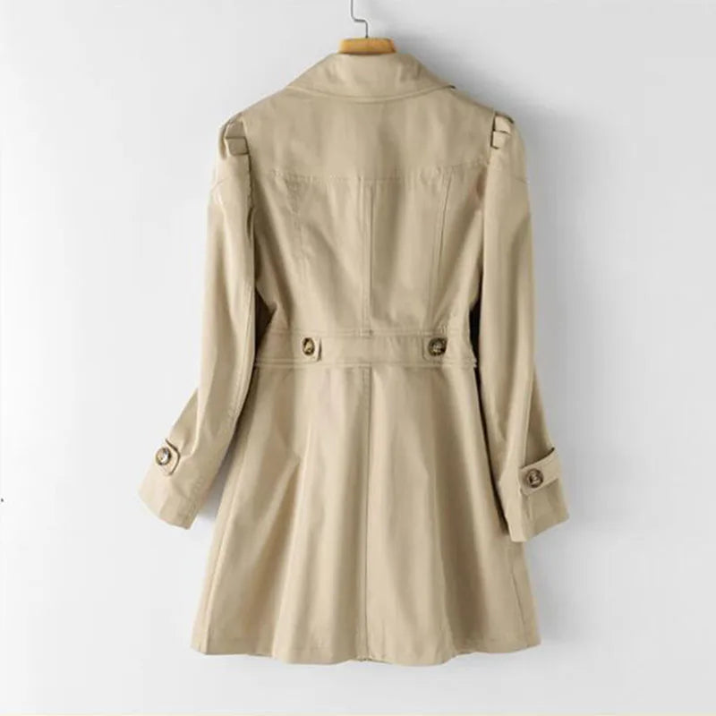 Amoura Elegance Spring Autumn Trench Coat: New 2024 Korean Mid-Long Overcoat in Khaki